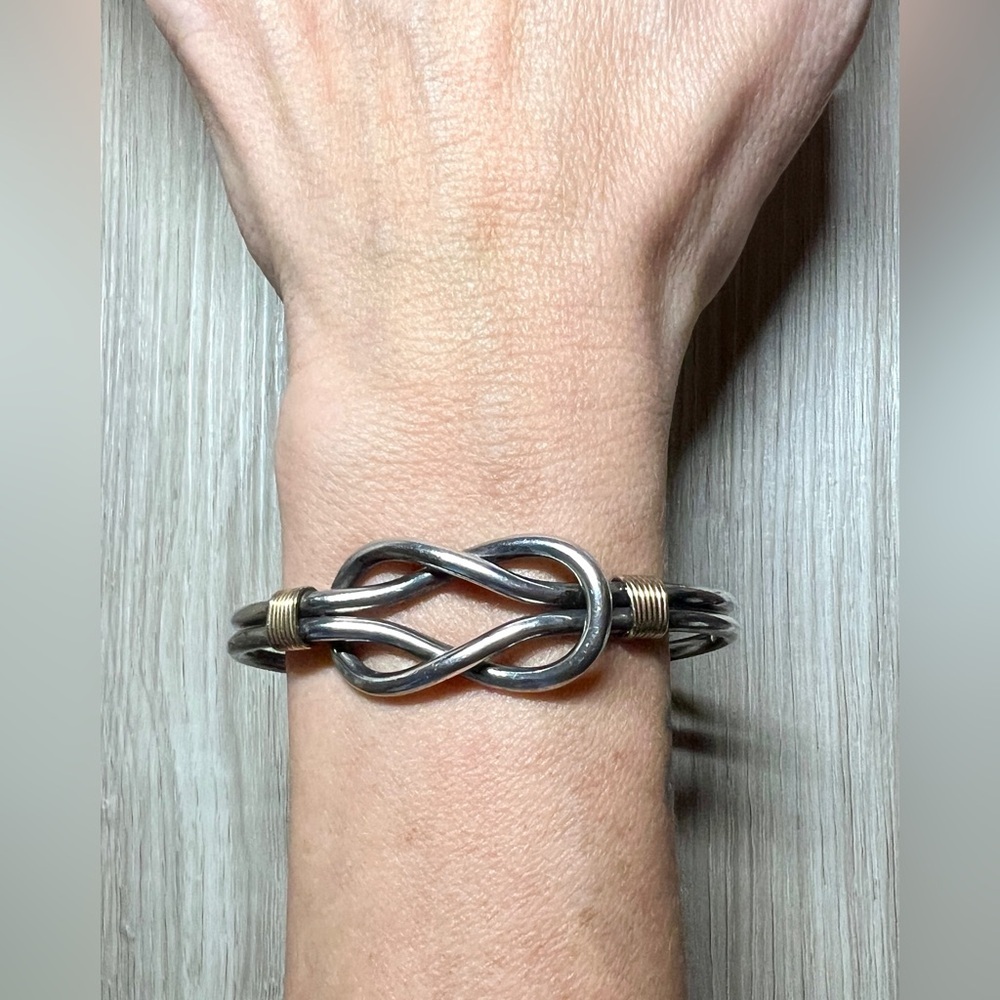 Vintage Southwestern Sterling Silver & Gold Infinity Knot Cuff Bracelet, 32g - Picture 10 of 10